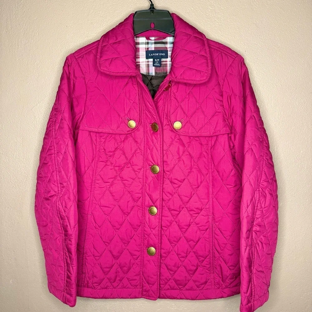 Lands’ End Magenta Pink Quilted Button Up Barn Chore Jacket Women's Size S/P - Picture 1 of 15